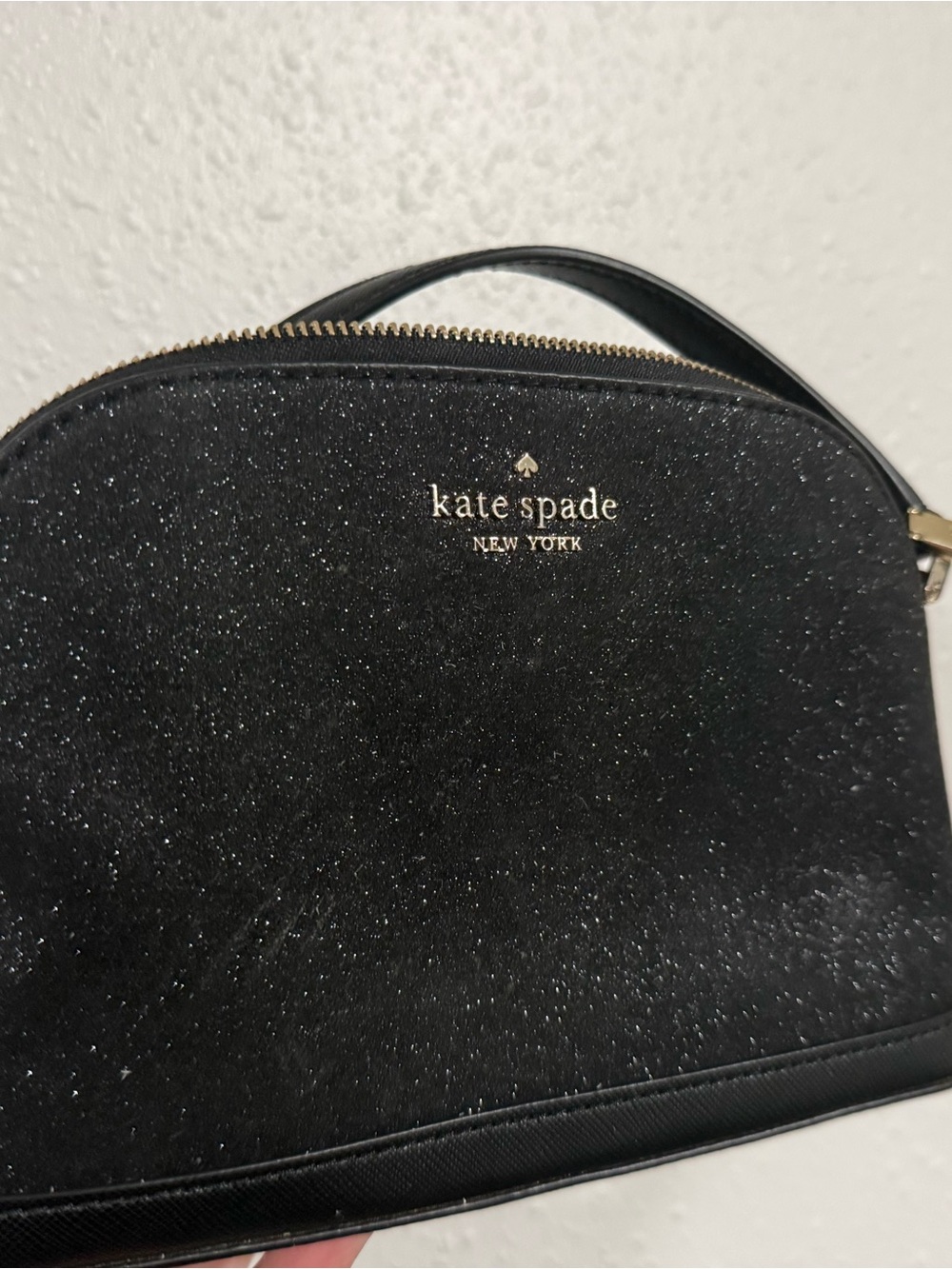 Kate Spade Small Dome Crossbody Glitter Fabric Black Tinsel-Pre-owned